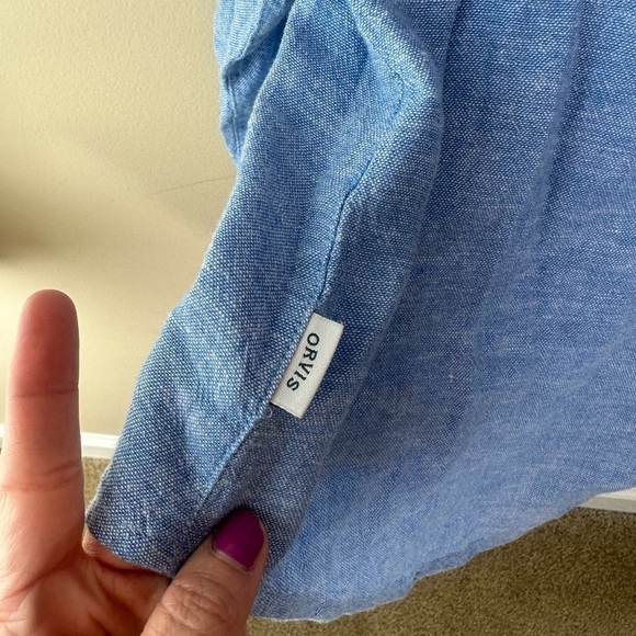 Orvis Womens Linen Blend Long Sleeve Button Down Collared Shirt Blue Sz Small - Picture 7 of 7